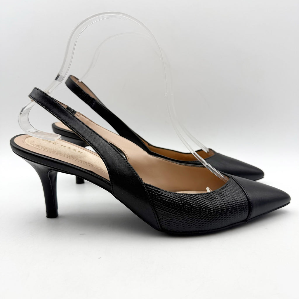 Cole Haan Womens The Go-To Slingback Pump US 8 B Black Leather Lizard Print NWOB