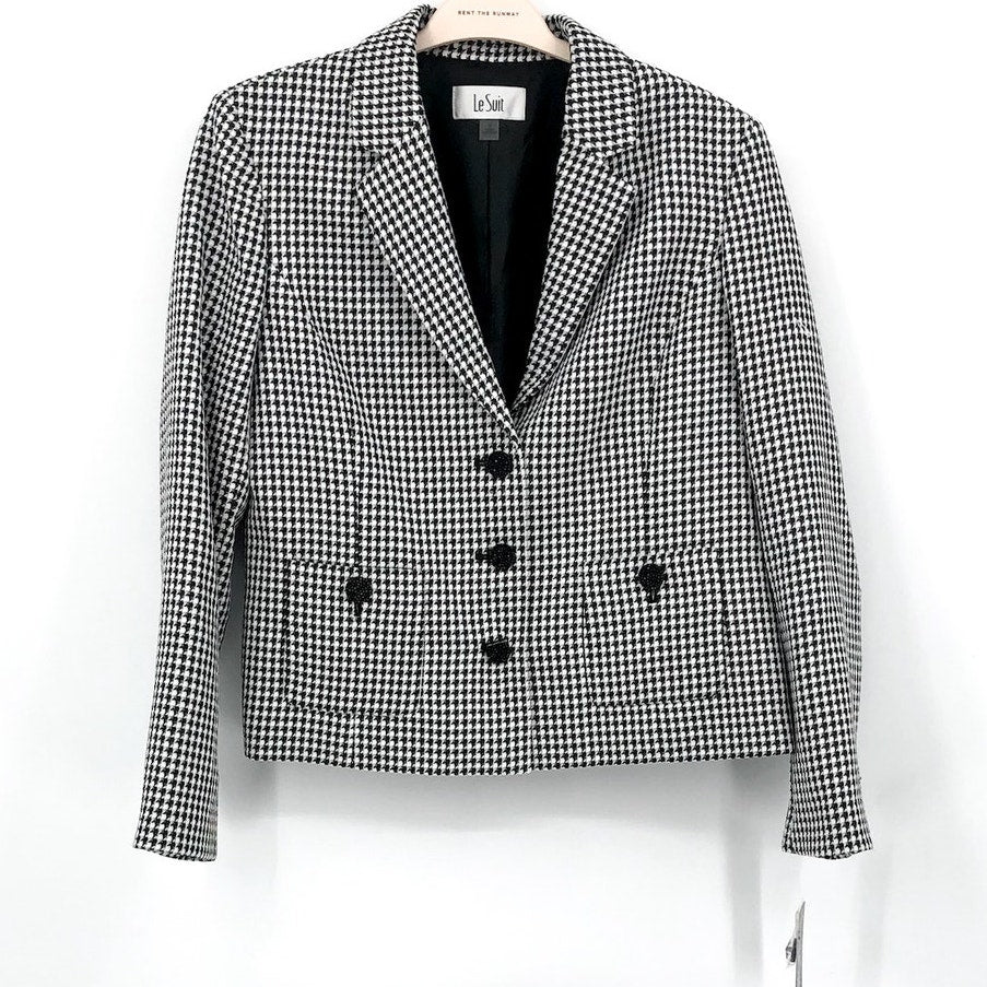 LE SUIT Women's Cropped Blazer Size 12 Black White Houndstooth Check NWT