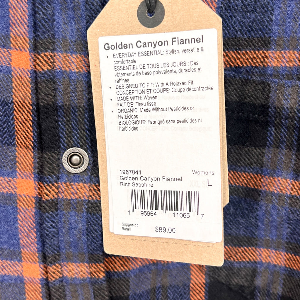 PRANA Women's Golden Canyon Flannel Shirt Large Rich Sapphire Plaid NWT