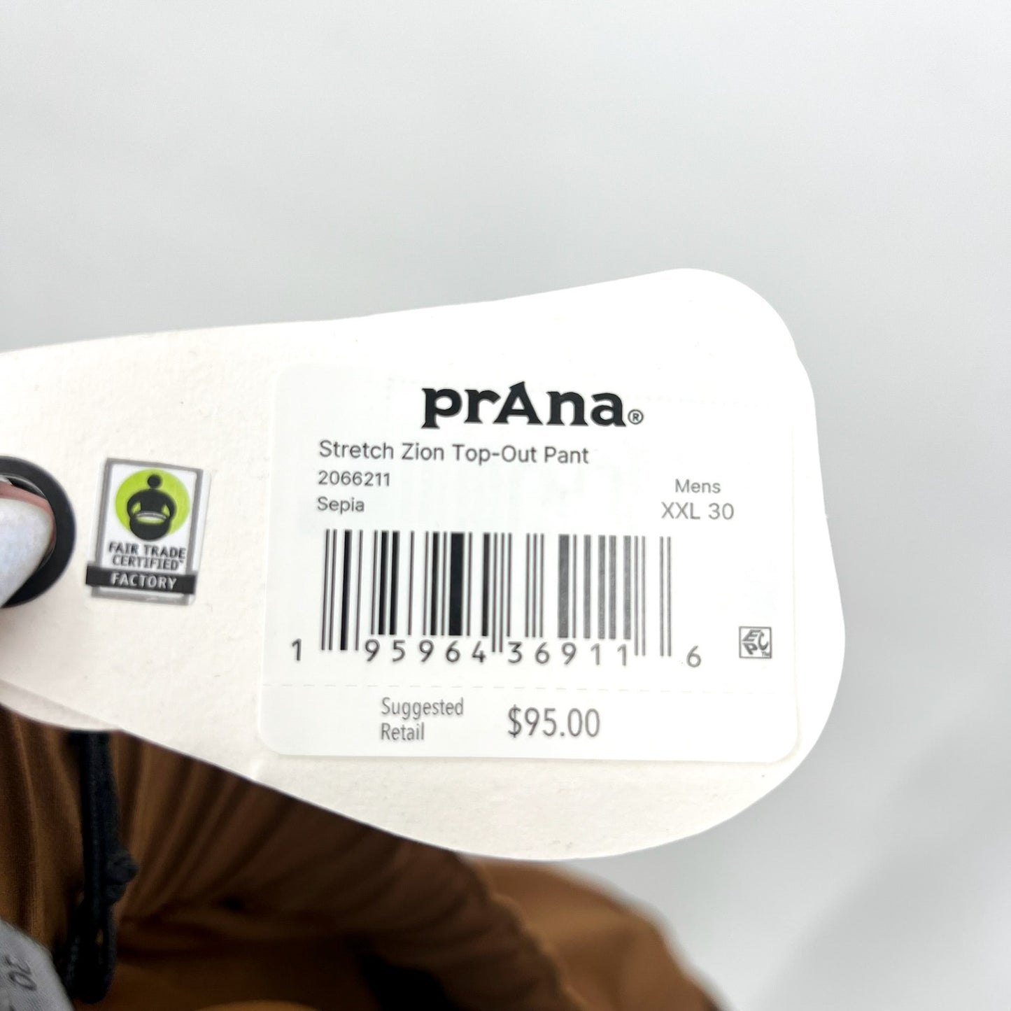 PRANA Men's Stretch Zio Top-Out Pants XXL Brown Sepia Straight Leg Hiking NWT