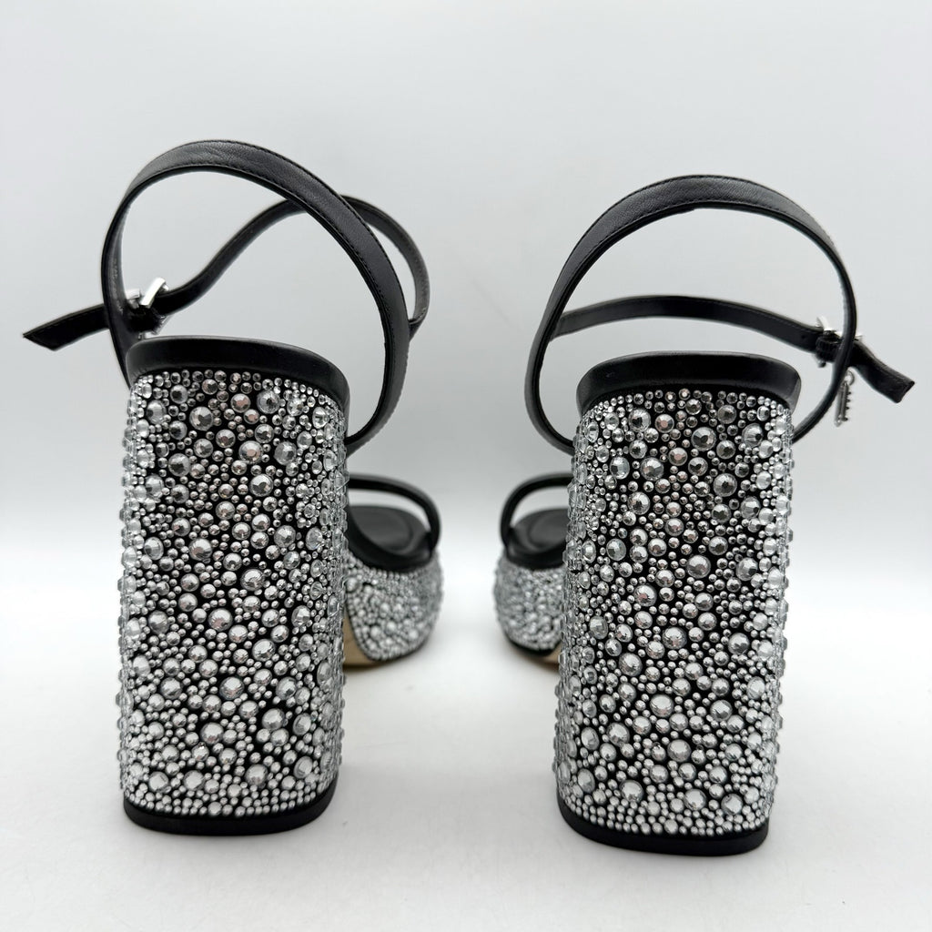 Michael Kors Women Laci Platform Heel Sandal 9.5 Black Leather Embellished NWOB