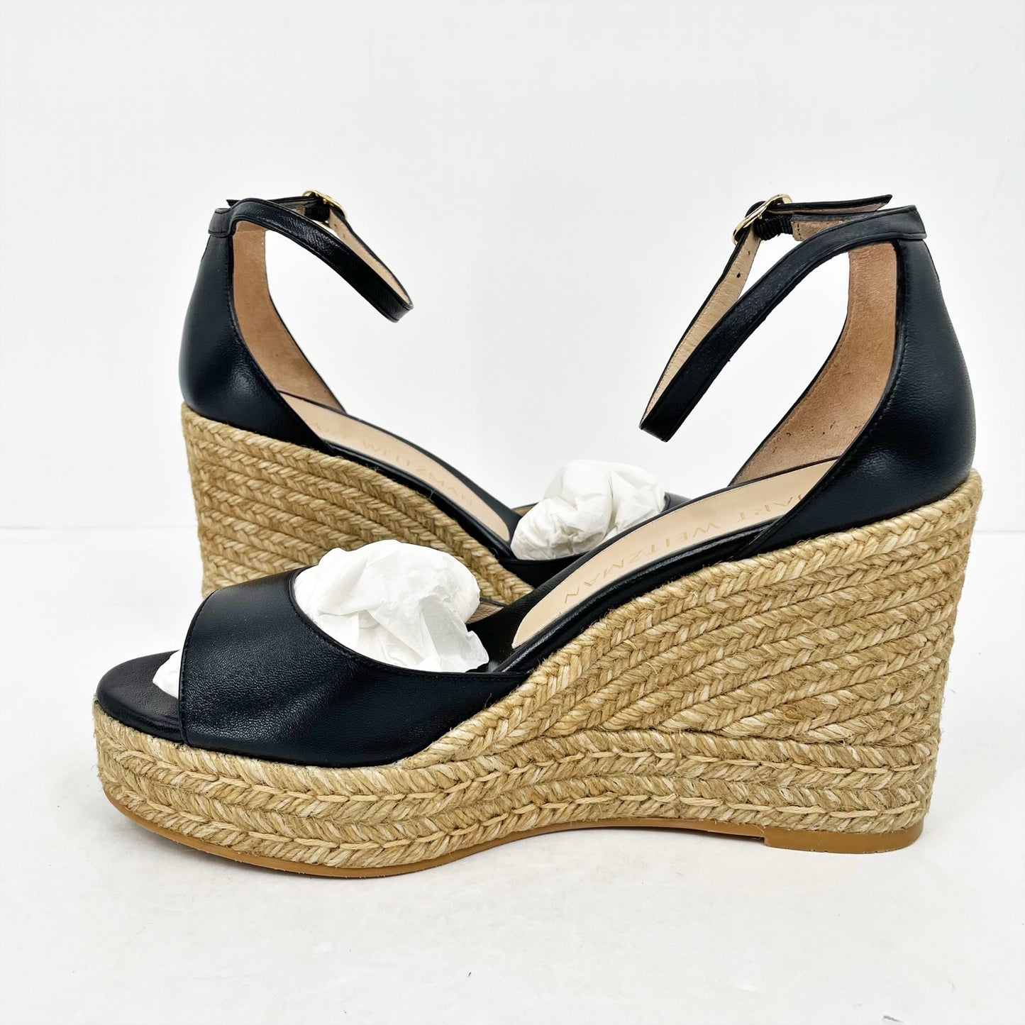 Stuart Weitzman Nudistcurve Espadrille Wedge Sandals US 10.5B Black