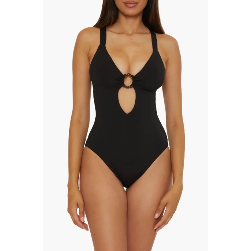 BECCA Women's Marble Canyon Ring One-Piece Swimsuit Small Black Cut Out NWT