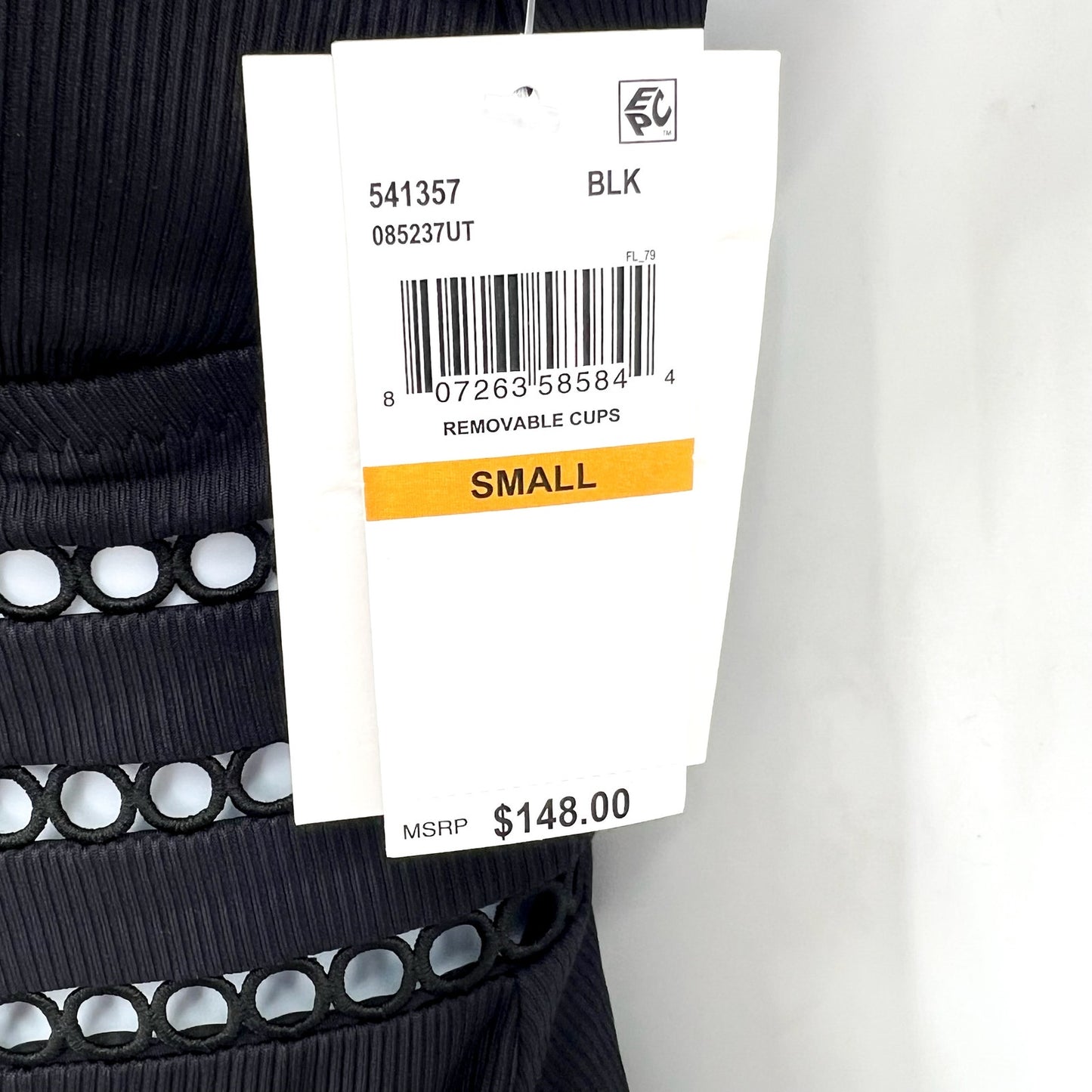 BECCA Women's Toni Plunge One Piece Swimsuit Small Black Modern Edge Rib NWT