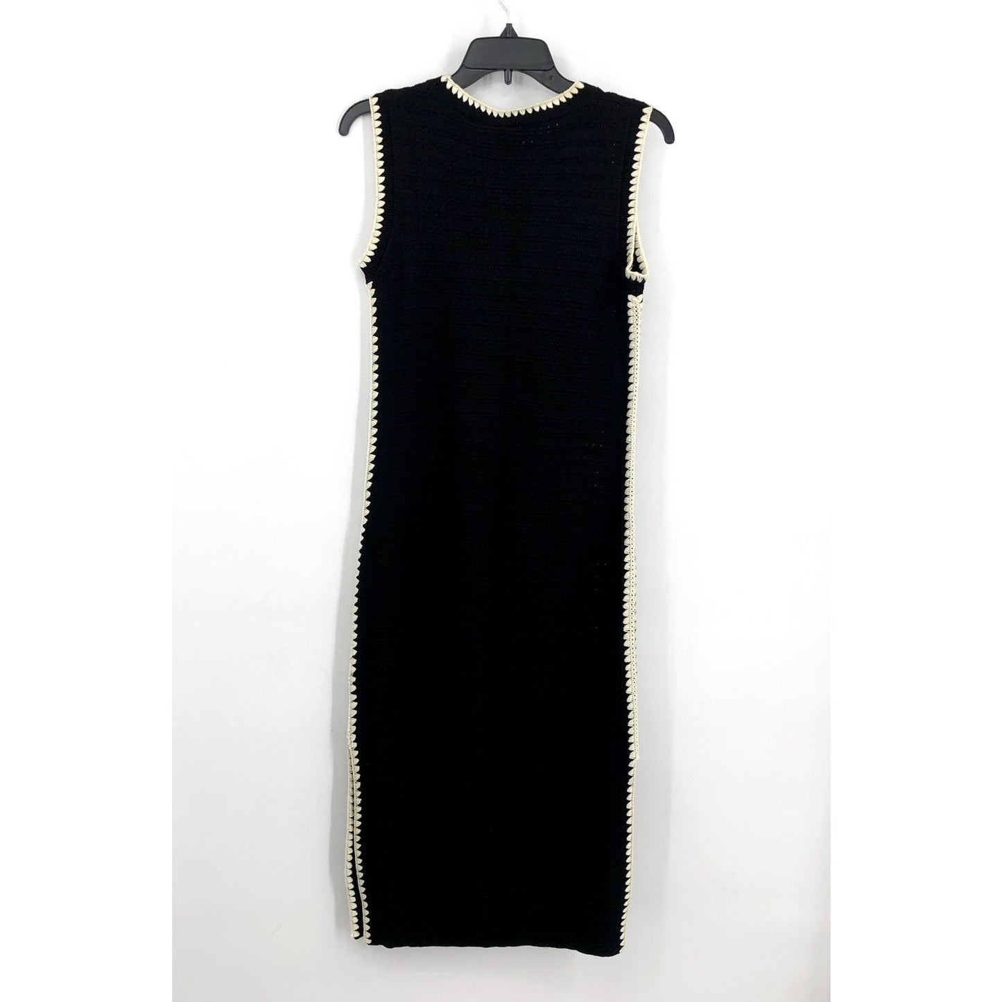 VARLEY Womens Dwight Tank Knit Midi Dress XS Black White Scalloped Edge NWT