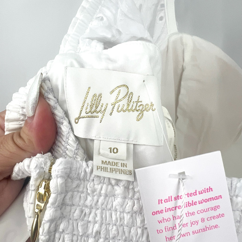 LILLY PULITZER Lantana Eyelet Midi Dress Size 10 Resort White Flutter Sleeve NWT