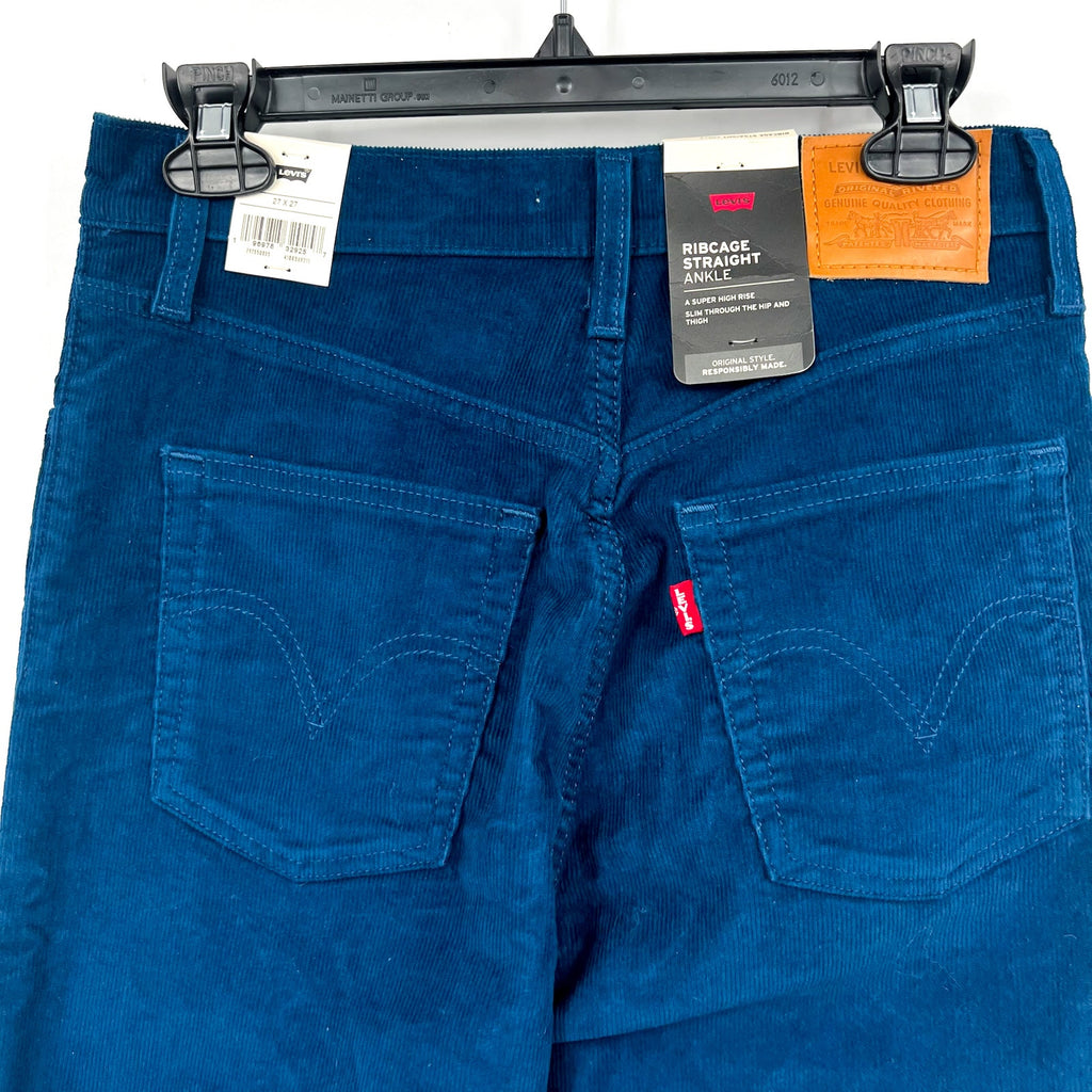 LEVI'S Women's Ribcage Ankle Corduroy Pants 27x27 US 4 Blue Straight  NWT