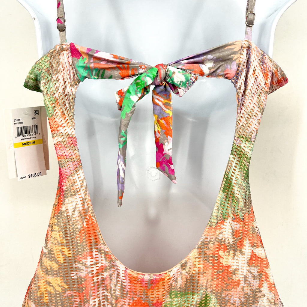 BECCA Coral Reef Viviana One Piece Swimsuit Medium Pink Print V Wire Plunge NWT