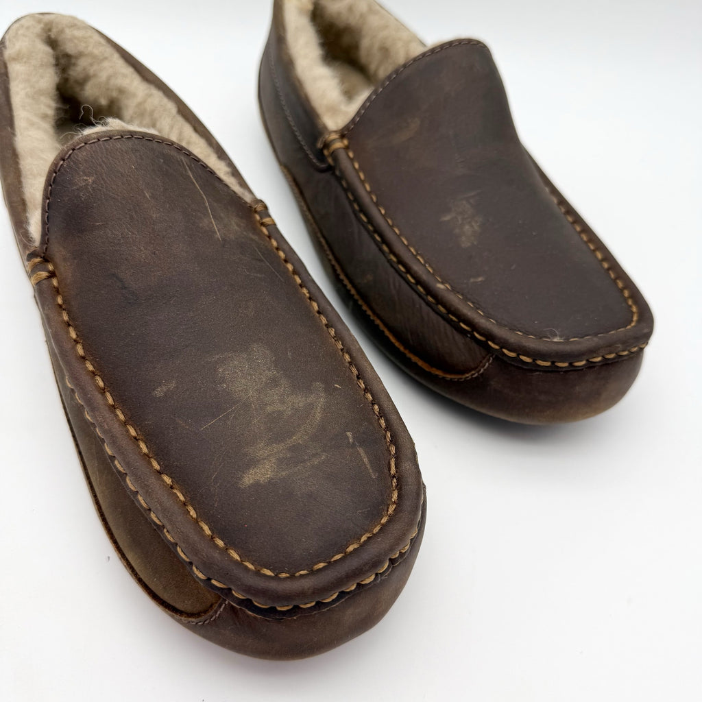 UGG Mens Ascot Matte Slippers US 8 EU 41 Brown Leather NIB