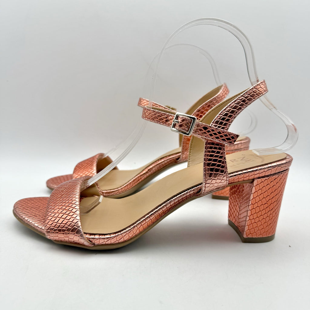 Naturalizer Womens Bristol Heel Sandal 8.5 Wide Orange Metallic Snake Print NWOB