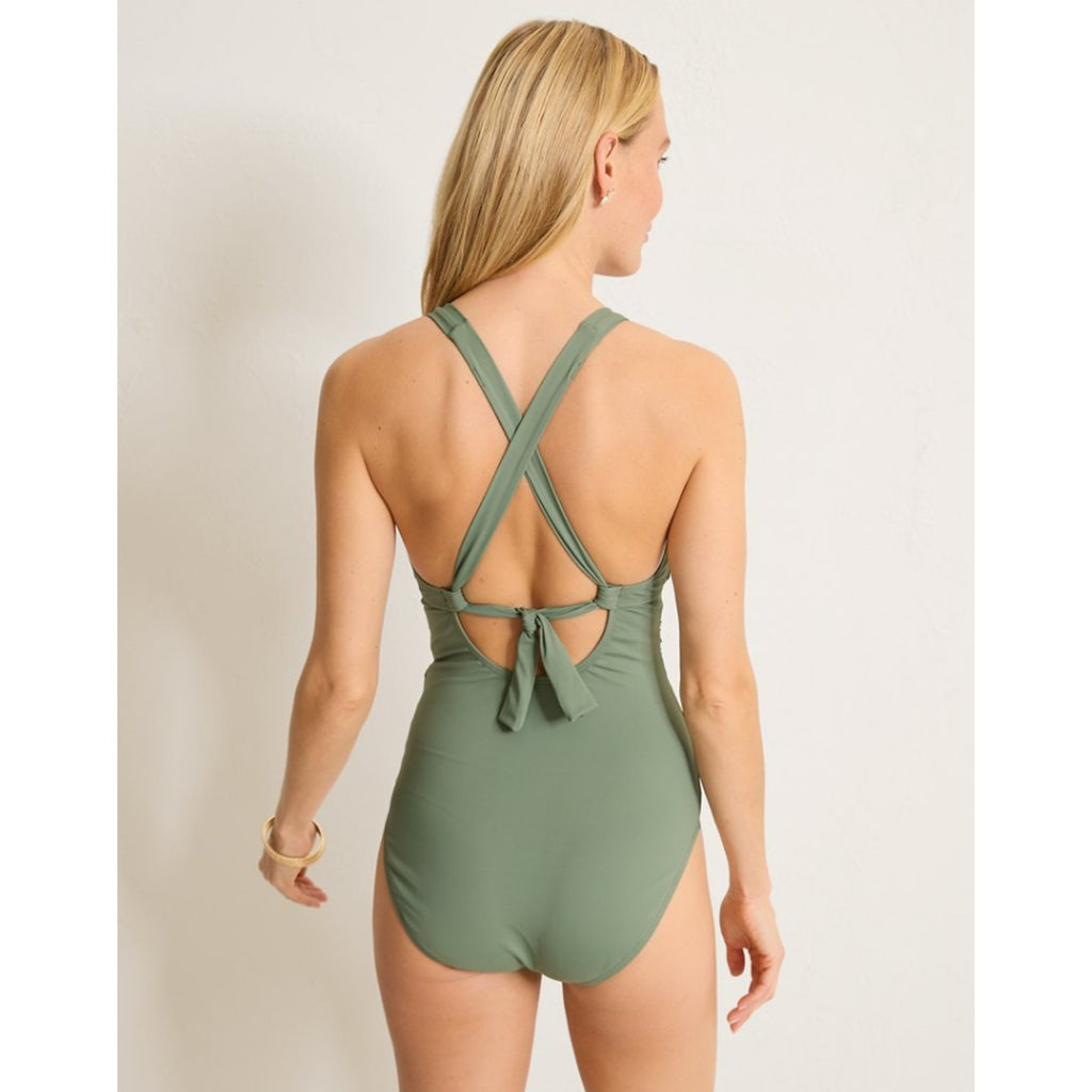 TOMMY BAHAMA Paradise Fronds One Piece Swimsuit Size 4 Green Tea Leaf Vneck NWT