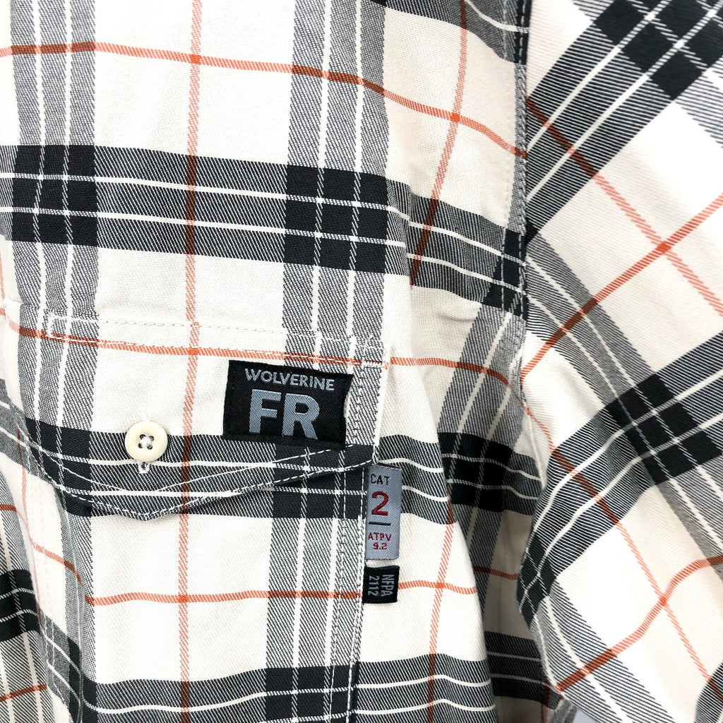 WOLVERINE Mens FR Twill Shirt Medium Cream Black Plaid Long Sleeve NWT