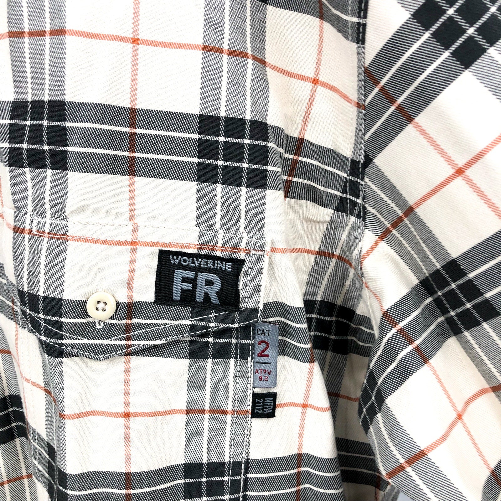 WOLVERINE Mens FR Twill Shirt Medium Cream Black Plaid Long Sleeve NWT