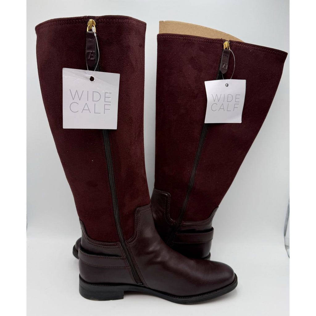 Franco Sarto Womens Merina Knee High Boots US 10 M WIDE CALF Burgundy Brown NWOB