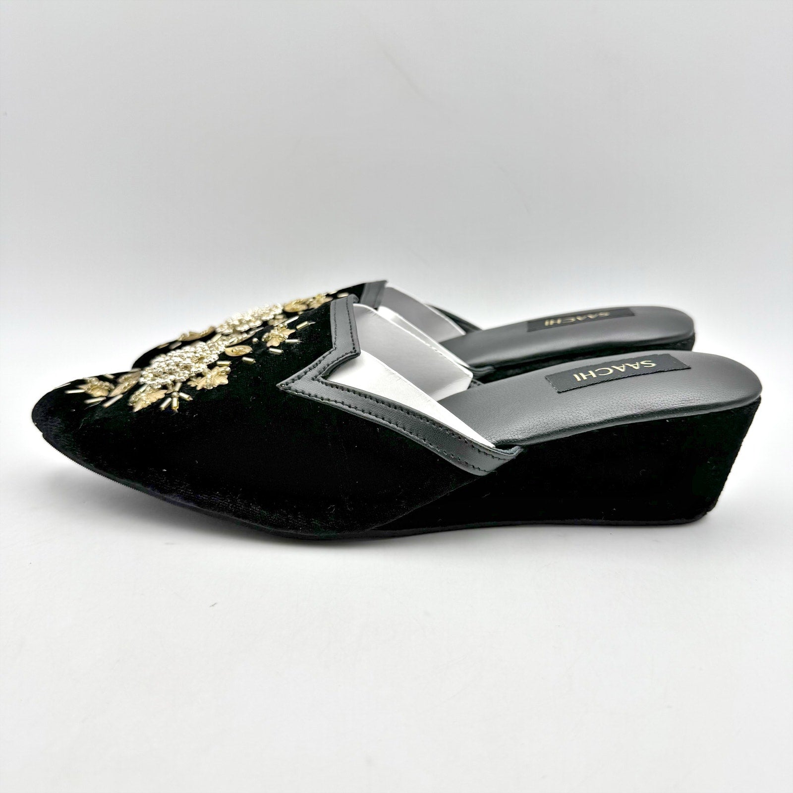 Saachi Womens Sequined Floral Slide Mules US 8 Black Velvet NWOB