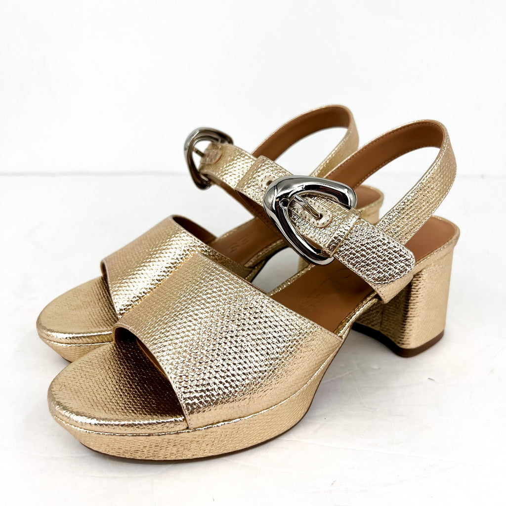AEROSOLES Women's Chamber Heeled Sandals Size 10M Soft Gold NWOB