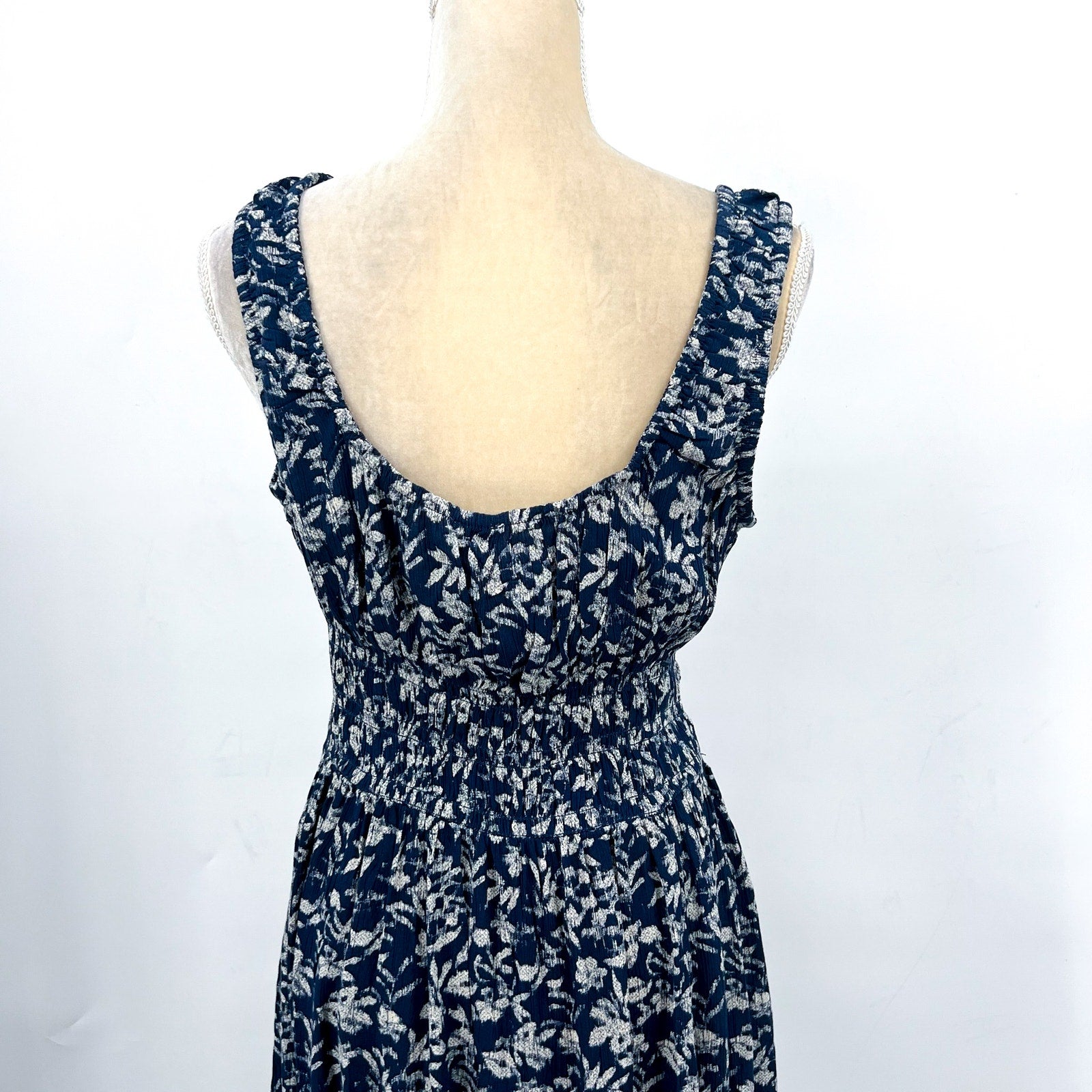 FAHERTY Women's Sunseeker Dress XL Blue White Juniper Ikat Floral Sleeveless NWT