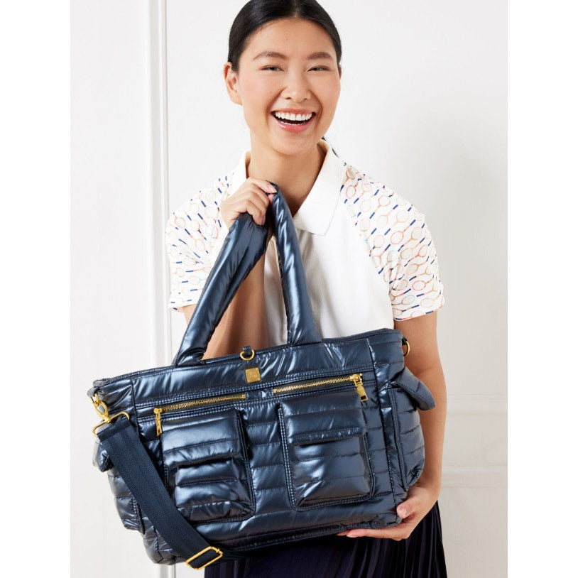 THINK ROYLN Women's Two Faced Reversible Tote Bag Dark Blue NWT