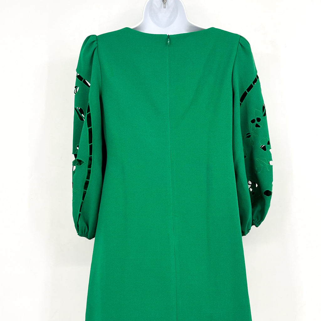VINCE CAMUTO Women's Crepe Shift Dress Size 2 Green Eyelet Sleeve Cut Out NWOT