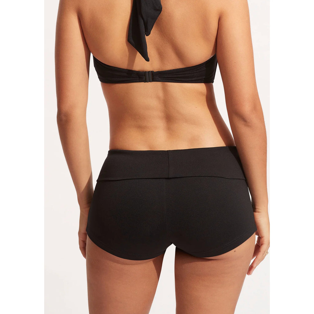 SEAFOLLY Women's Roll Top Boyleg Swim Bottom Size 10 Black NWT