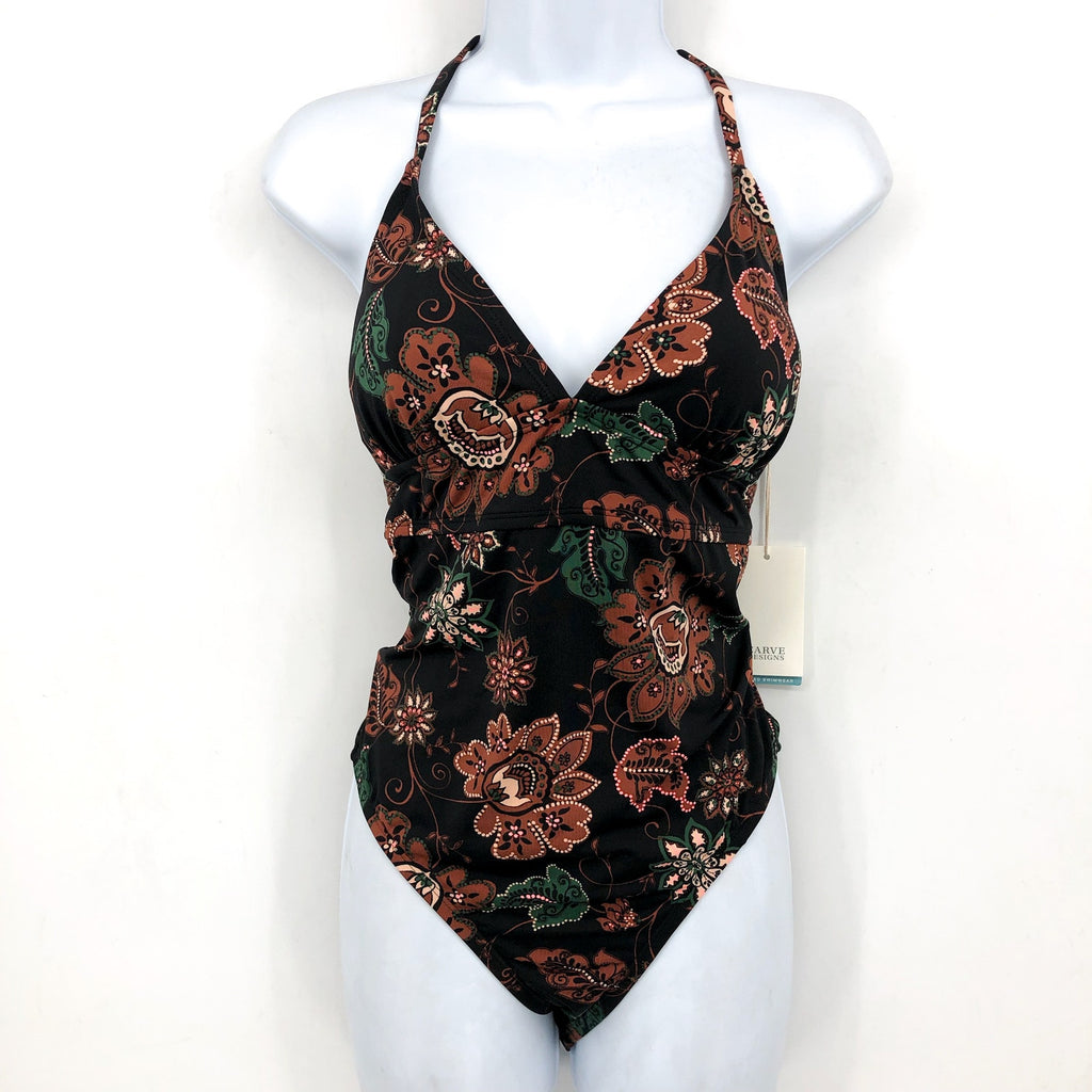 CARVE DESIGN Dahlia One Piece Swimsuit XL Black Taj Print Criss-Cross NWT