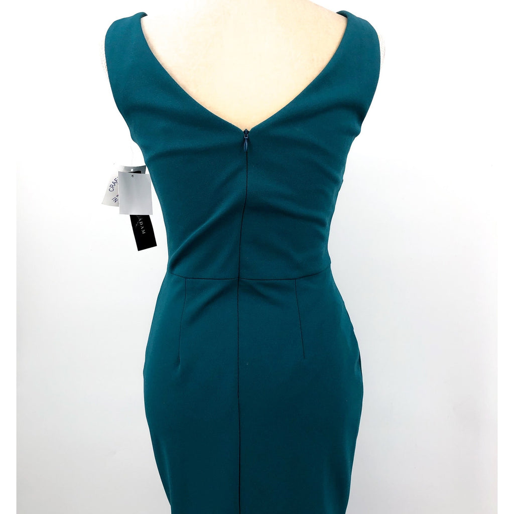 BETSY & ADAM Women's Christine Scuba Crepe Gown Size 4 Azure Blue Ruffle Bow NWT
