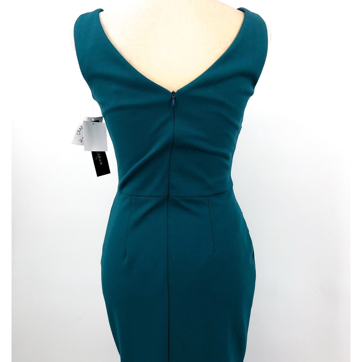 BETSY & ADAM Women's Christine Scuba Crepe Gown Size 4 Azure Blue Ruffle Bow NWT