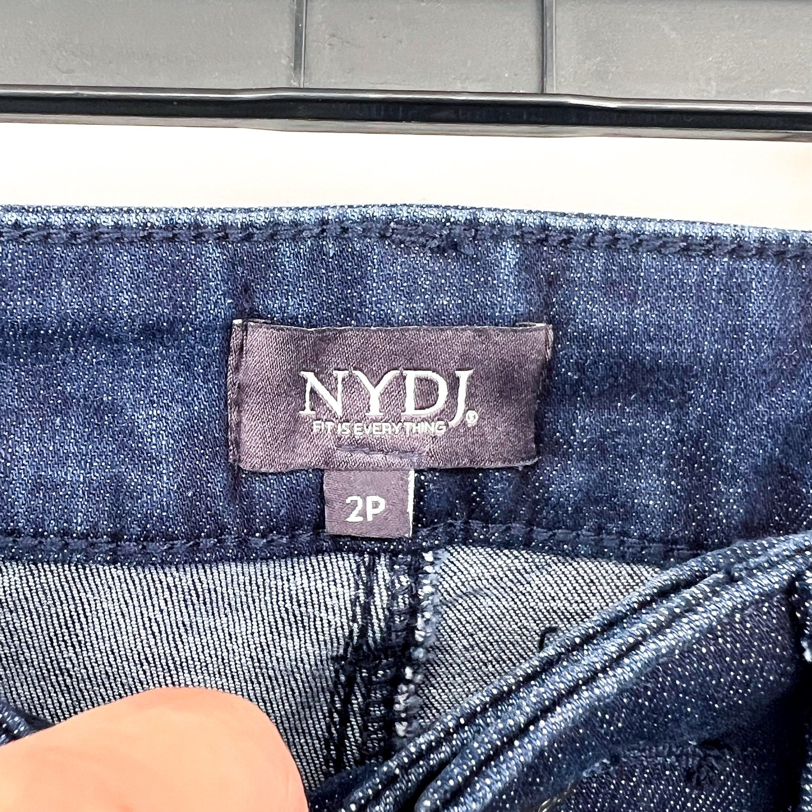 NYDJ Womens Ella Denim Shorts Size 2 PETITE Dark Blue Arise 8" Inseam NWT