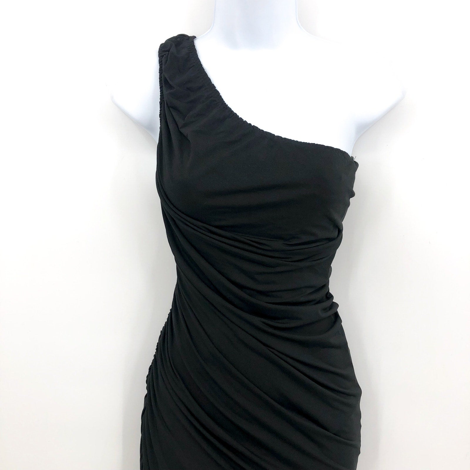 STEVE MADDEN Ayana Dress XS Black Ruched One Shoulder Bodycon Stretch NWT
