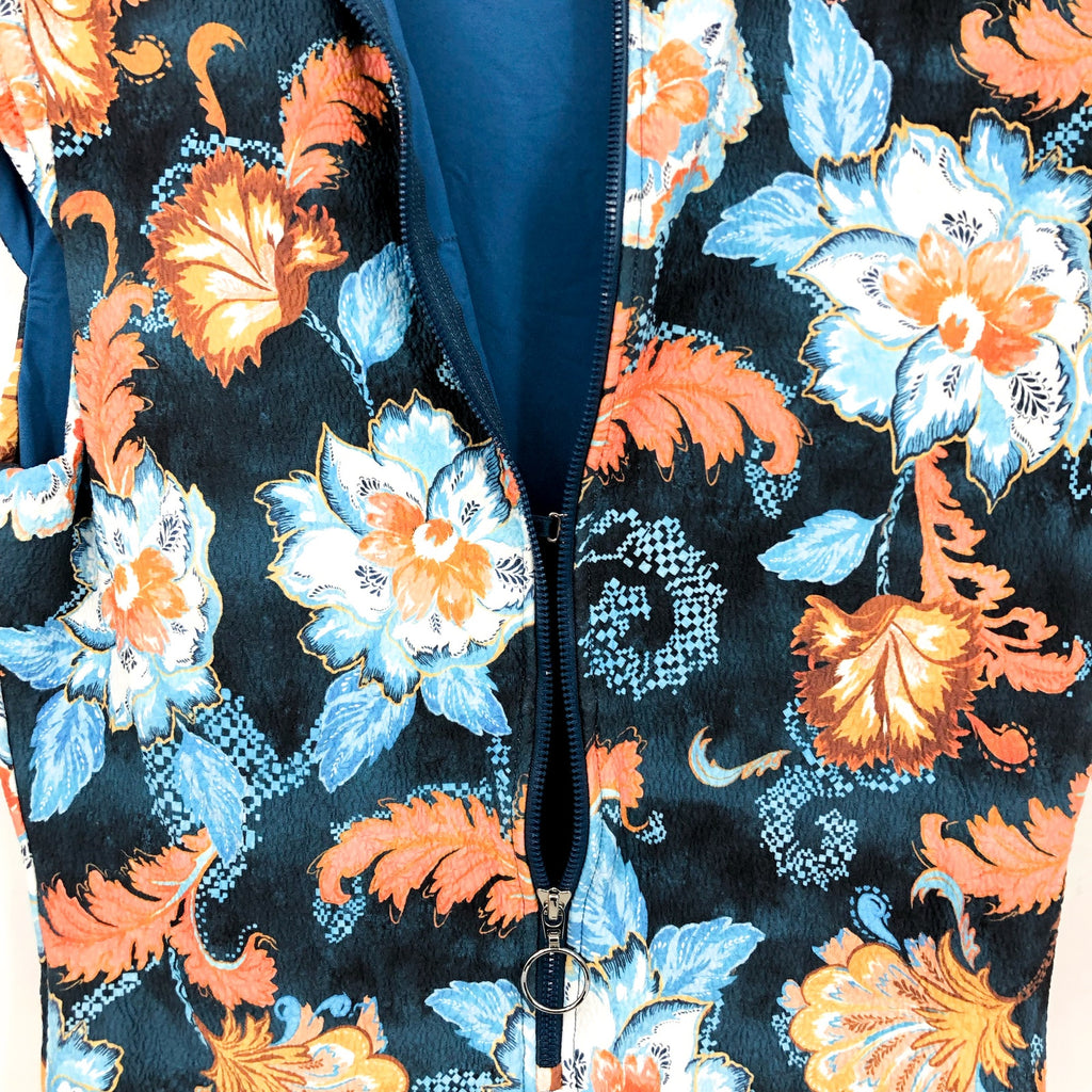 SEAFOLLY Spring Festival Zip Front One Piece Swimsuit US 12 Navy Blue Floral NWT