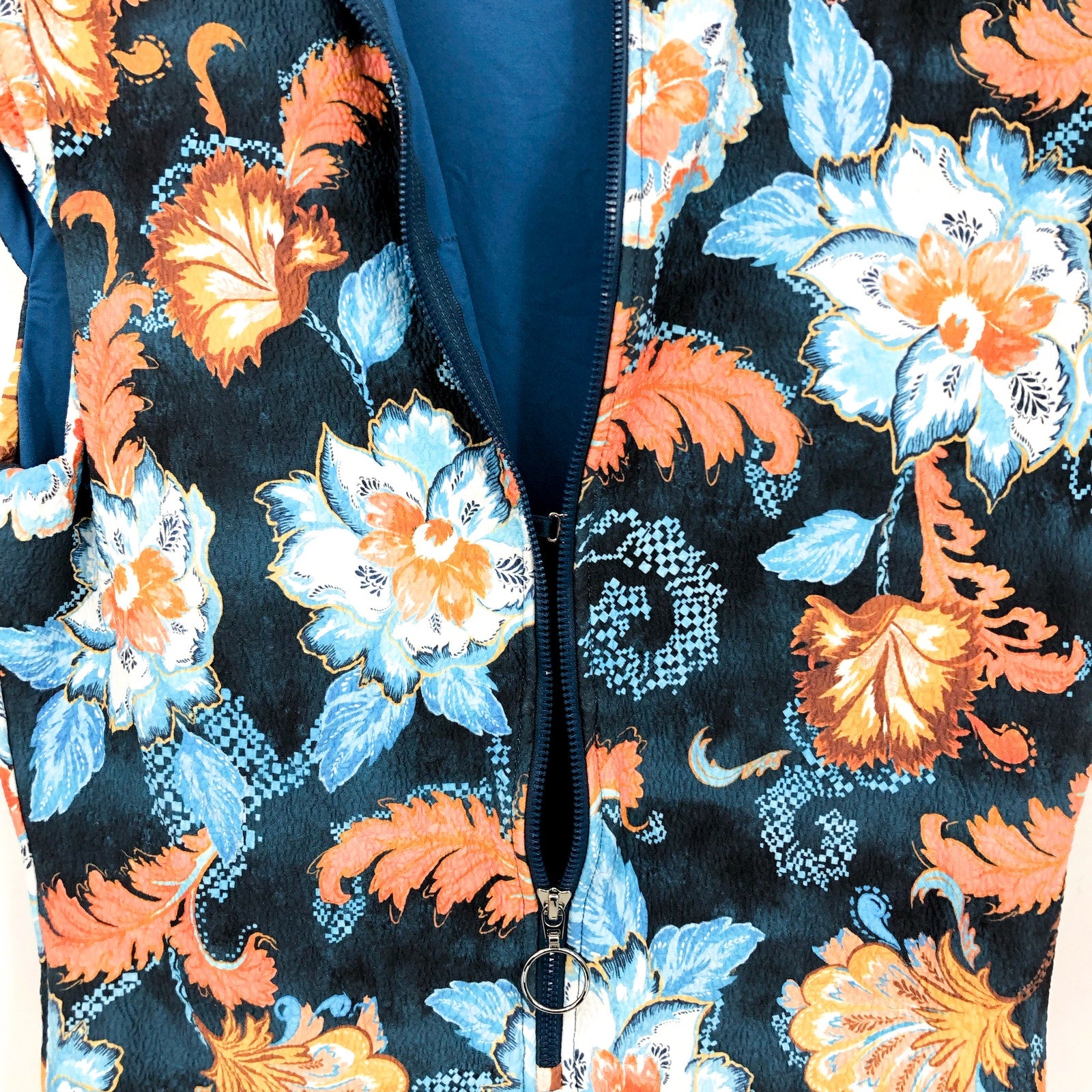 SEAFOLLY Spring Festival Zip Front One Piece Swimsuit US 12 Navy Blue Floral NWT