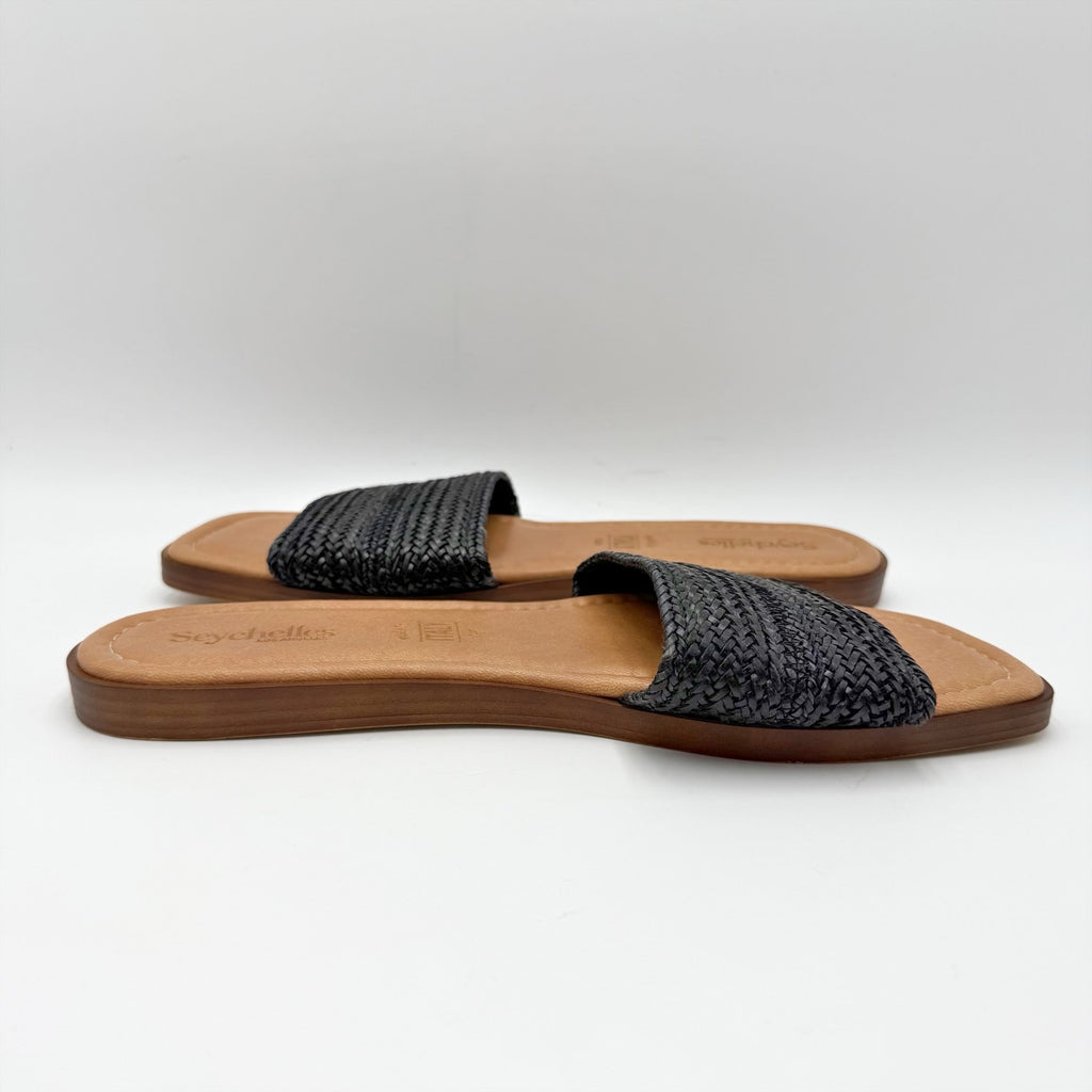 Seychelles Womens Palms Perfection Slide Sandals Size 10 Black Raffia Flats NWOB