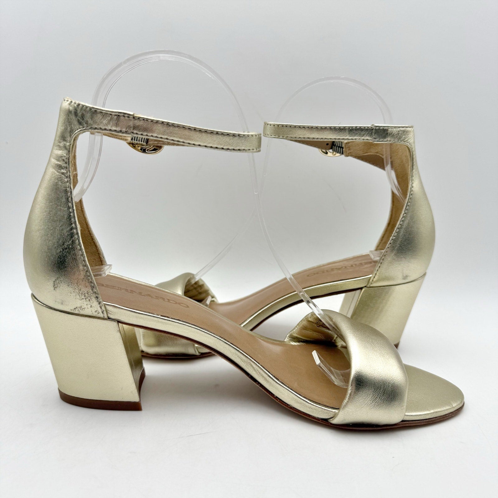 Bernardo Womens Bowie Heeled Sandal US 7.5 M Gold Champagne Leather NWOB