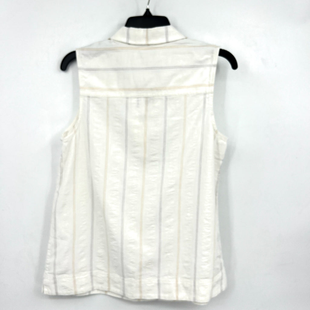 TOMMY BAHAMA Womens Palm View Popover Top Small White Linen-Blend Striped NWT