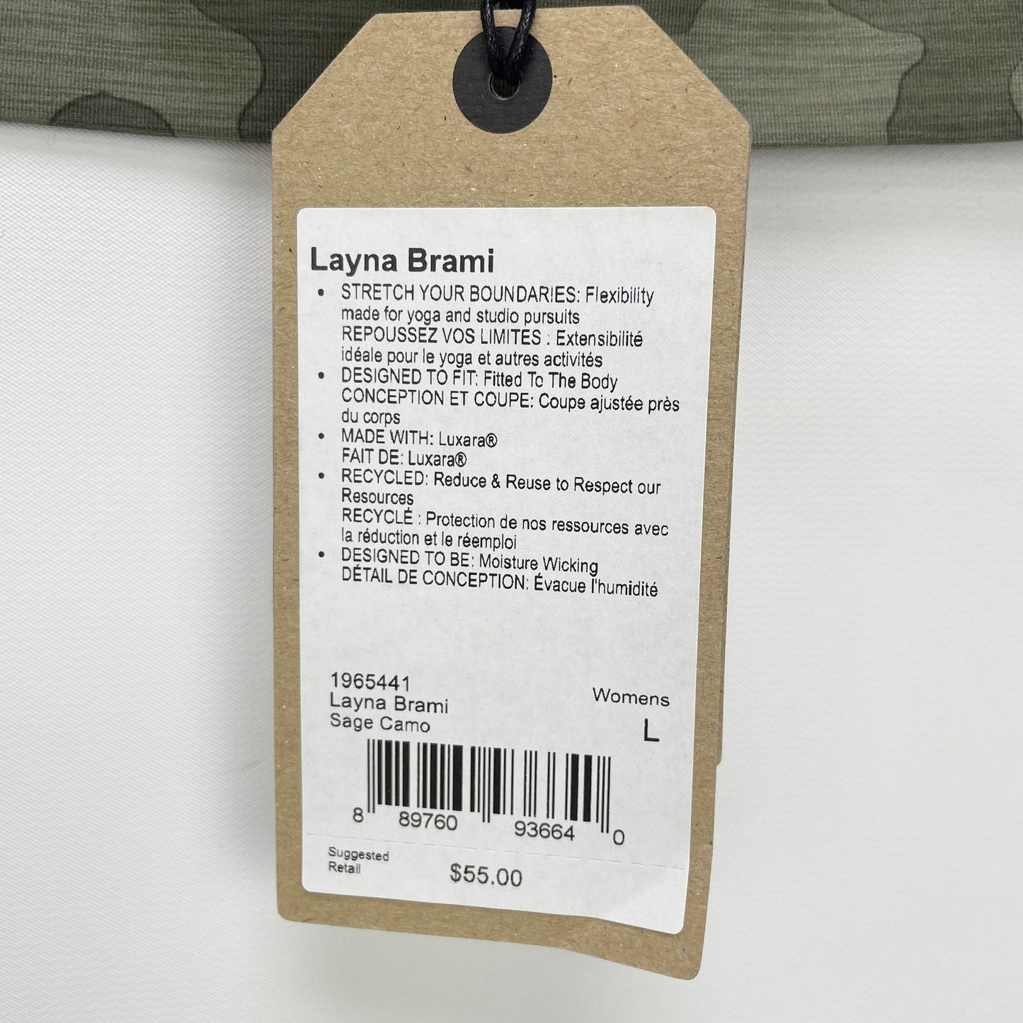 Prana Womens Layna Brami Yoga Bra Top Large Sage Green Camo
