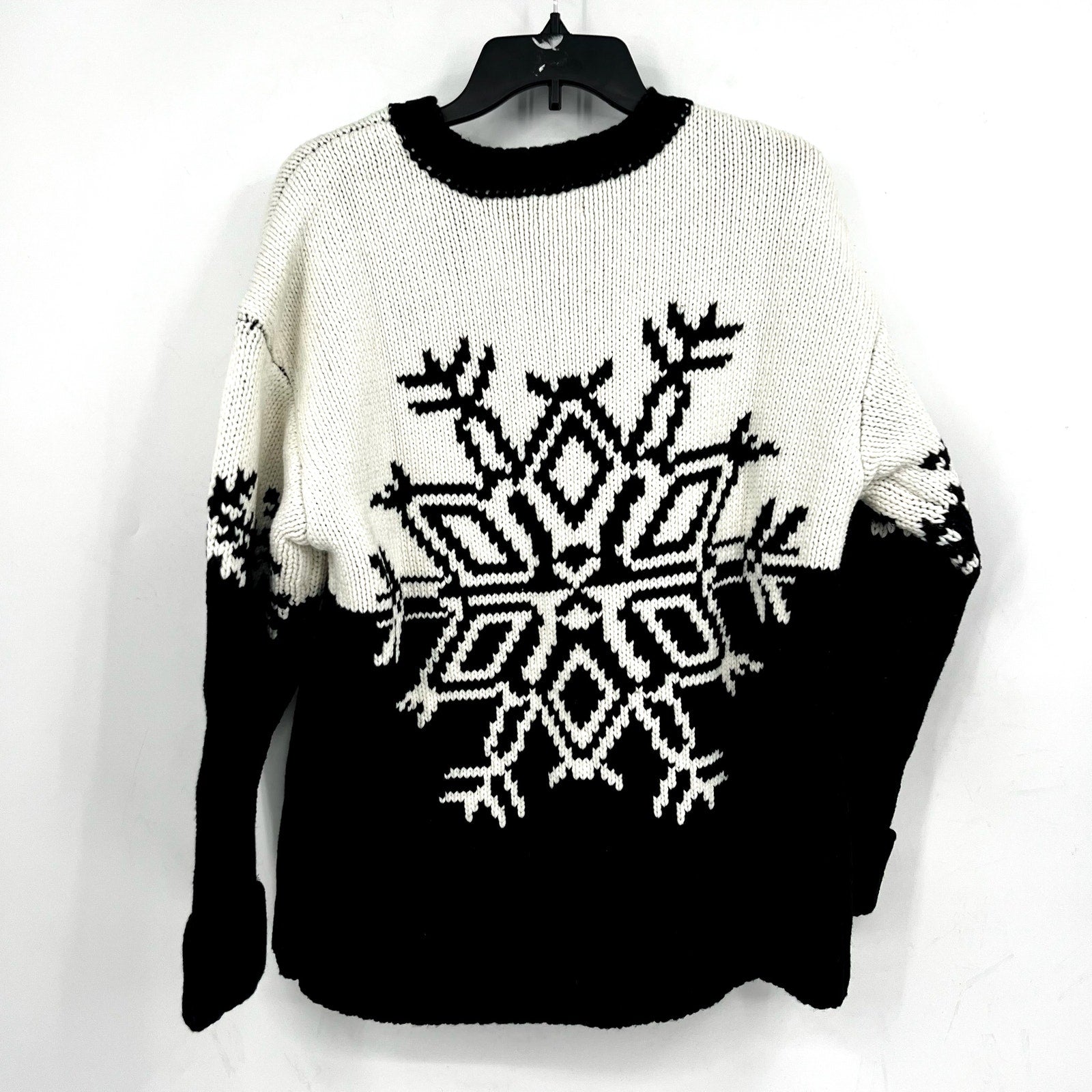 SHOW ME YOUR MUMU Stowe Sweater XS BLACK WHITE Snowflake Knit Crewneck NWOT