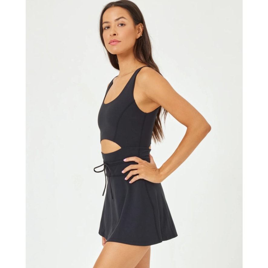 L*SPACE Women's Patterson Athletic Dress Large Black Tank Built in Short  NWT