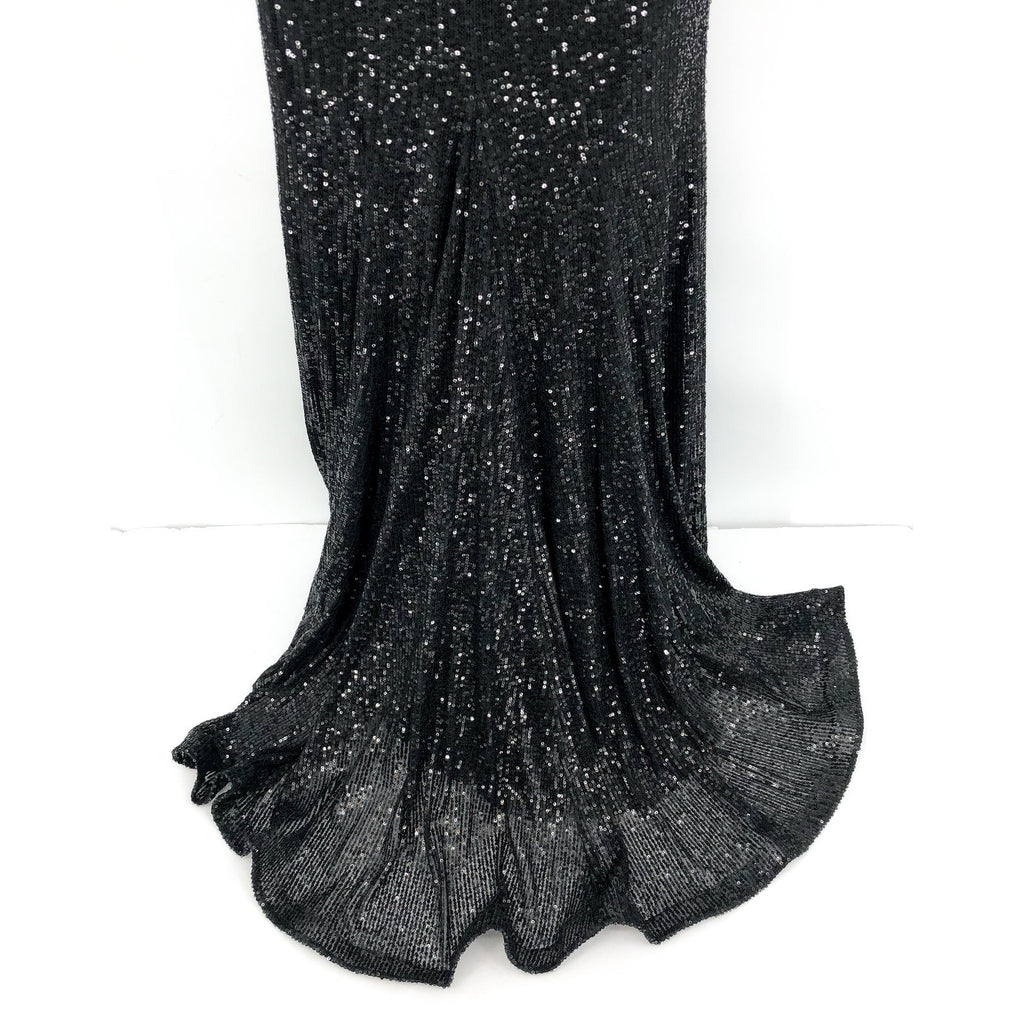 LA FEMME Sequin High Neck Dress Size 0 Black Long Slit Low Back 28529 NWT