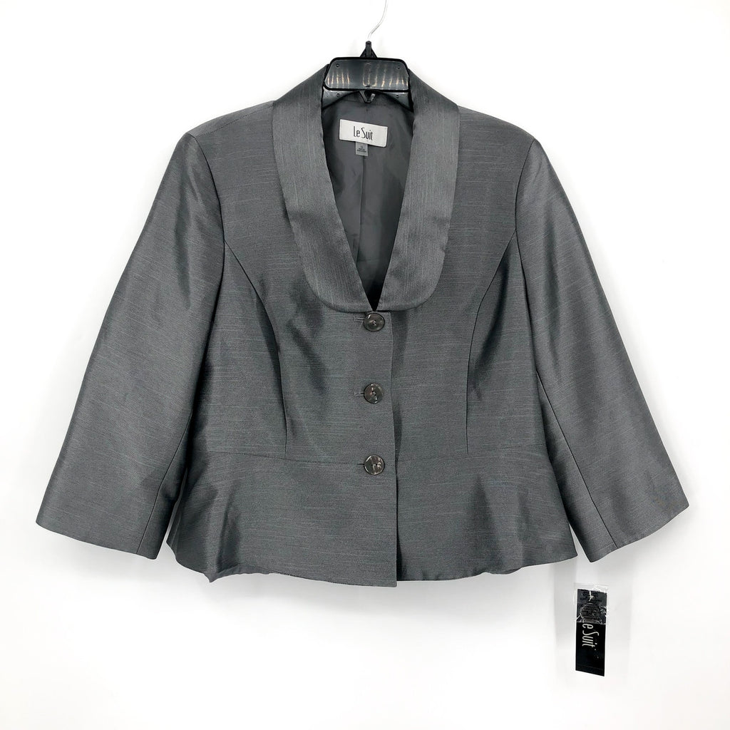 LE SUIT Women's Metallic Peplum Blazer Jacket Size 16 Platinum Gray NWT