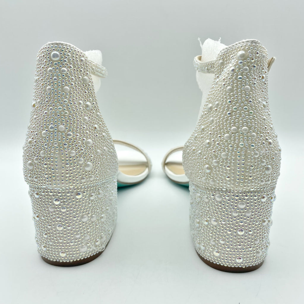 Betsey Johnson Womens Mari Heeled Sandals Size 6.5 EU 37 White Rhinestone NIB