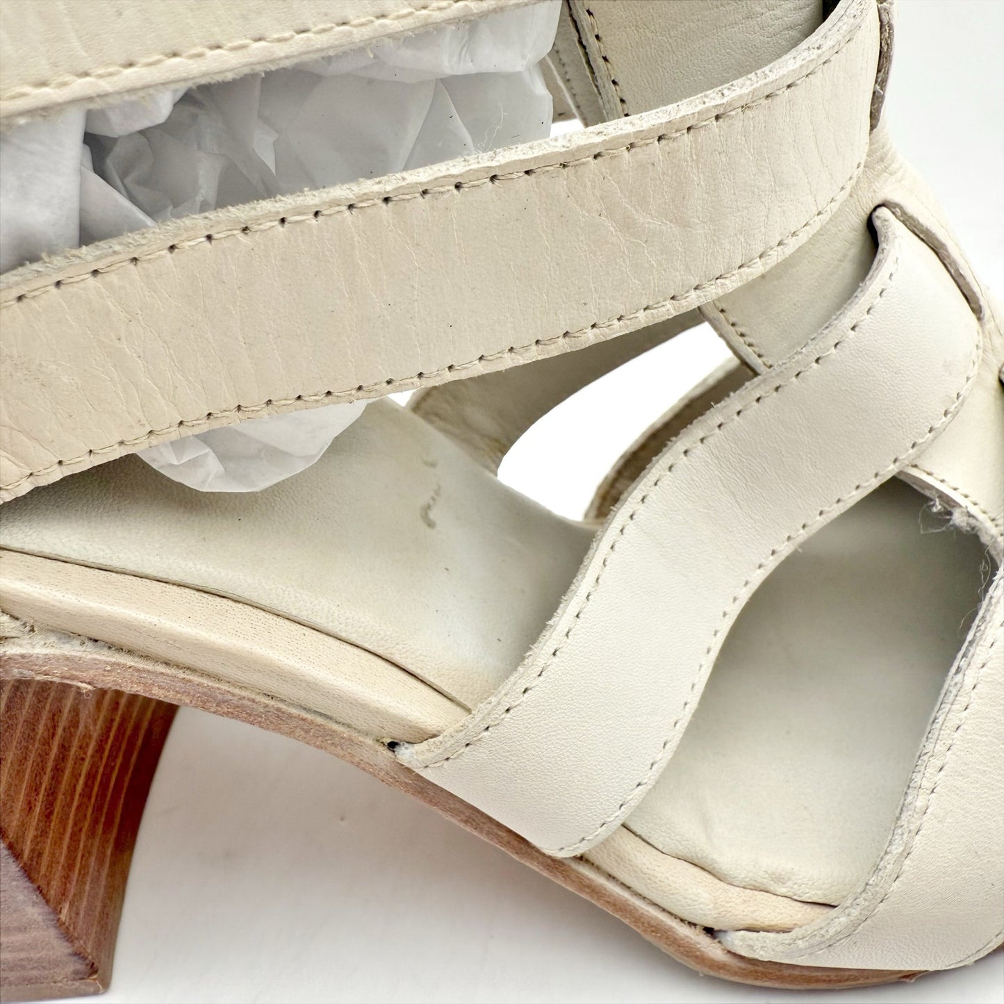 Vintage Foundry Womens Vivi Heel Sandals US 8.5 EU 39 Ivory Leather NWOB