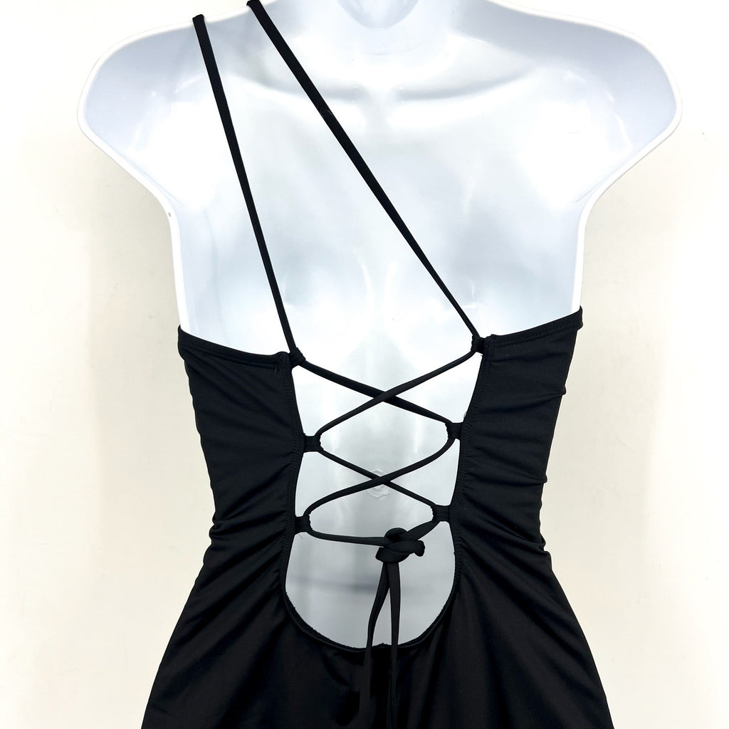 LA BLANCA Island Goddess One Piece Swimsuit Size 10 Black Lace Back NWOT
