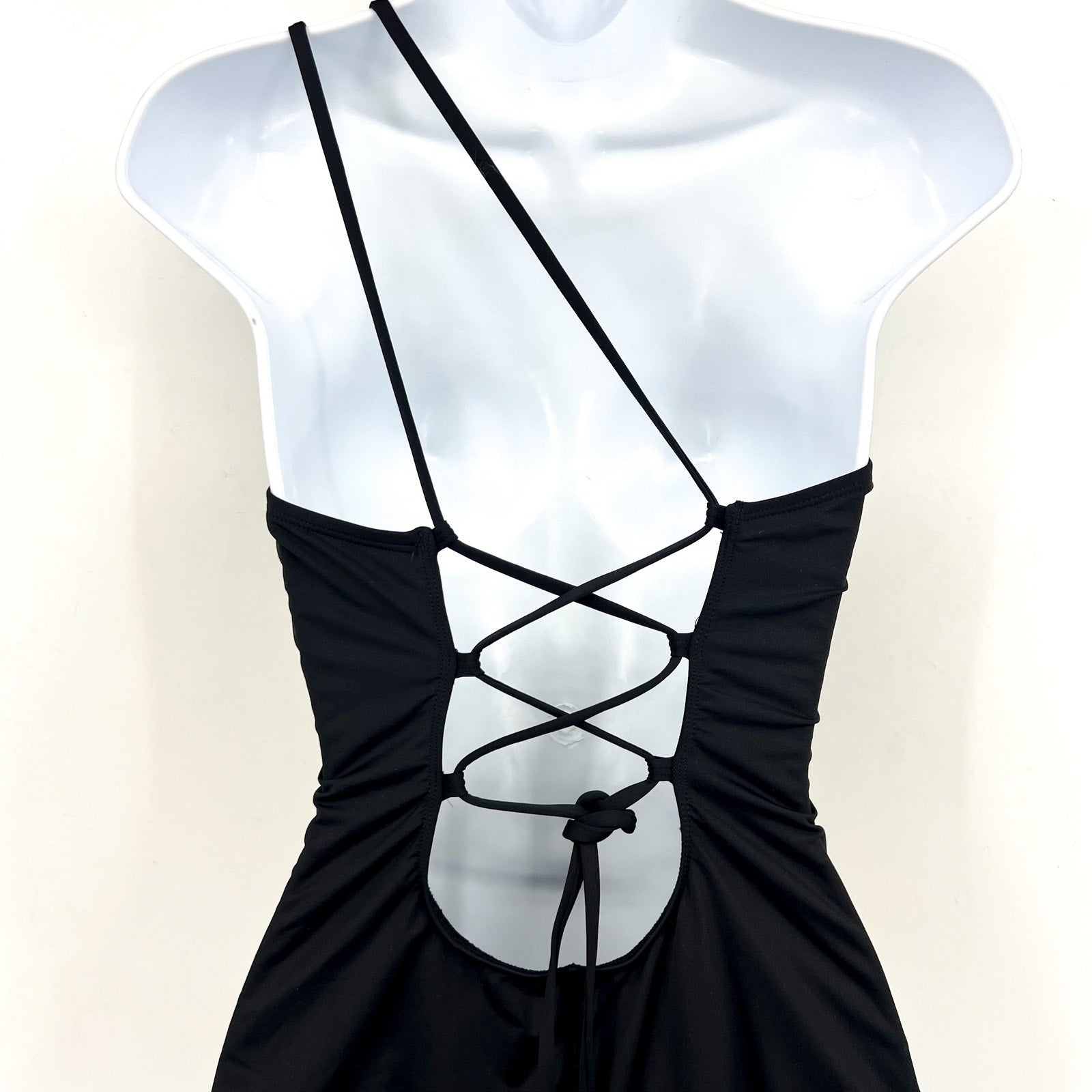 LA BLANCA Island Goddess One Piece Swimsuit Size 10 Black Lace Back NWOT