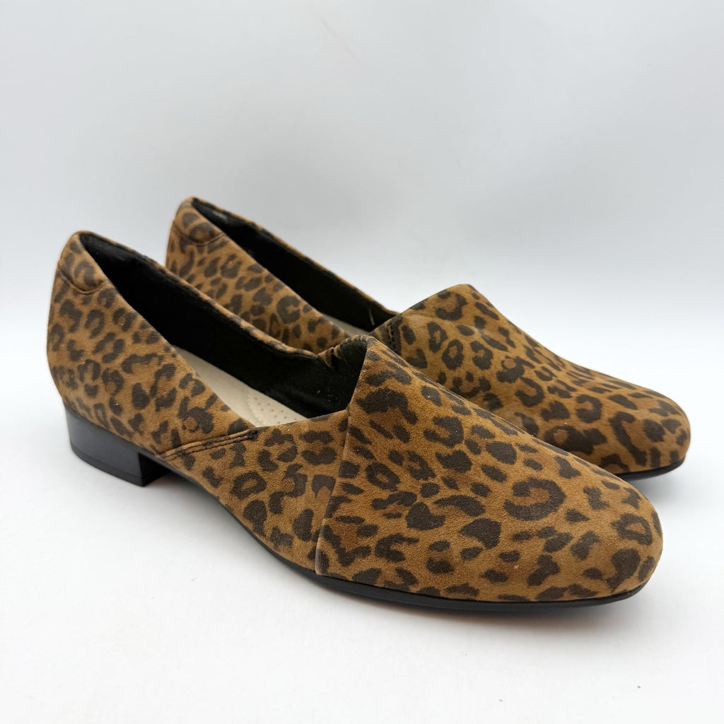Clarks Womens Juliet Palm Loafers US 8.5 Wide EU 39.5 Brown Leopard Suede NWOB