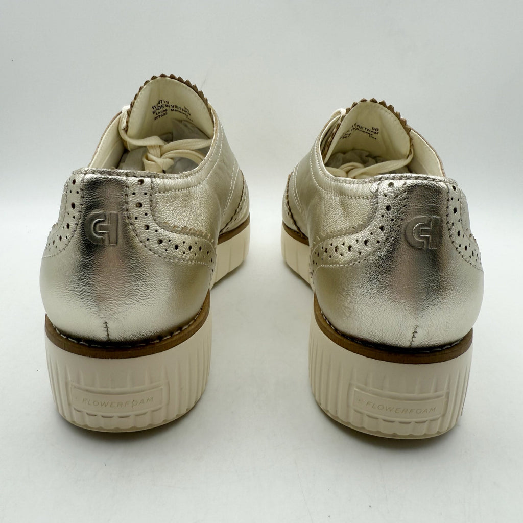 Cole Haan Womens Grand City Platform Oxfords Size 9 Gold Metallic Shoes NWOB