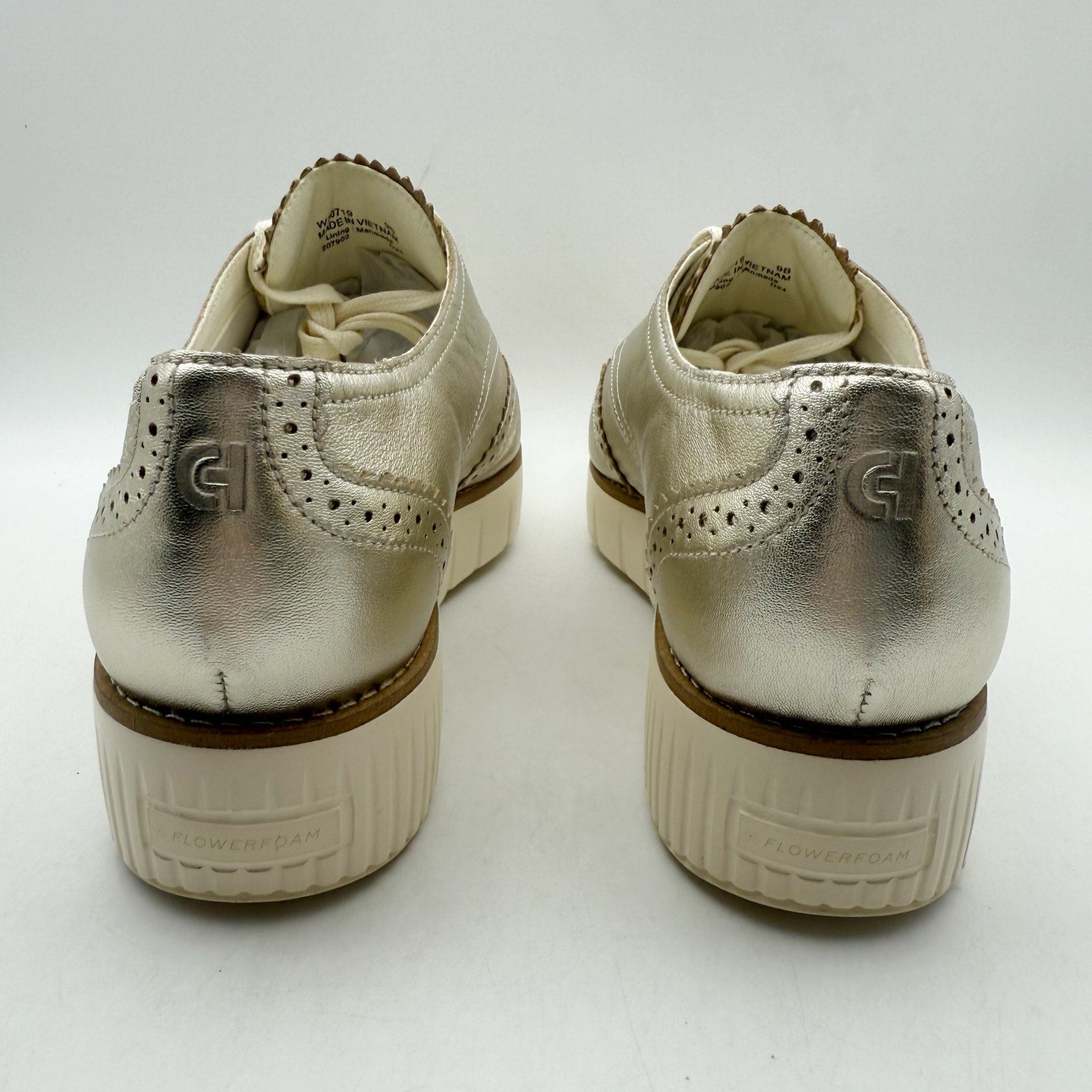 Cole Haan Womens Grand City Platform Oxfords Size 9 Gold Metallic Shoes NWOB