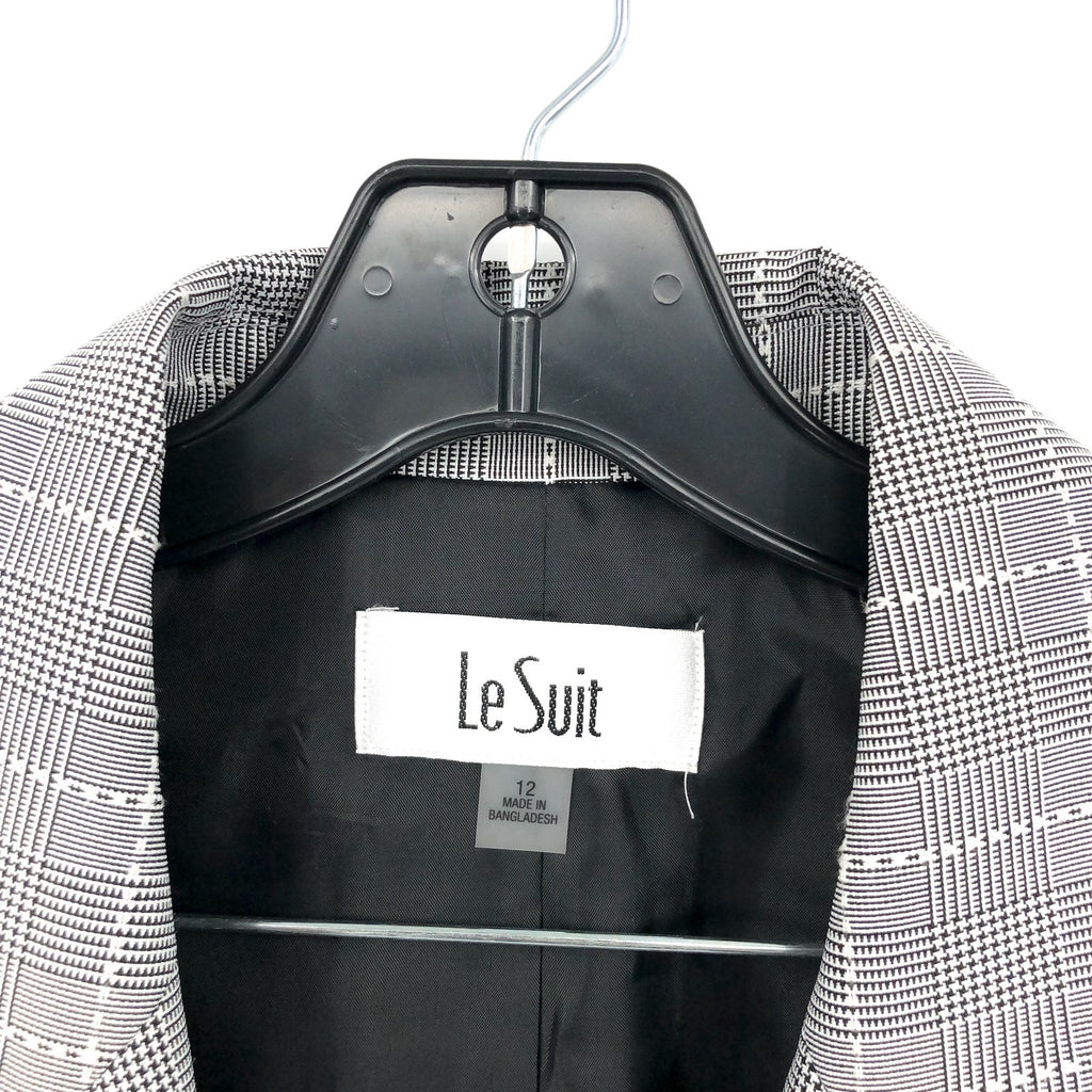 LE SUIT Women's Single Button Suit Jacket Size 12 Grey Black Plaid Blazer NWT