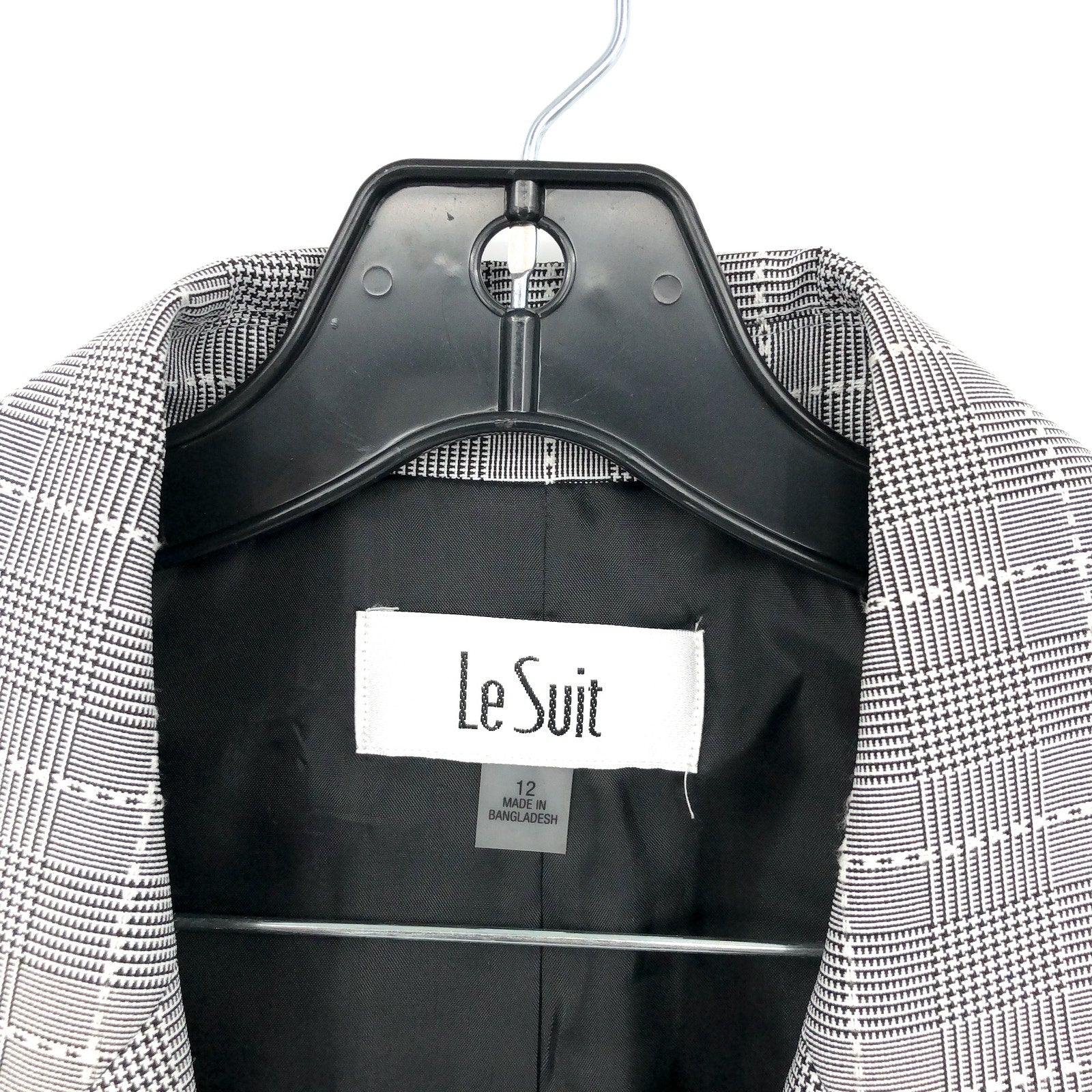 LE SUIT Women's Single Button Suit Jacket Size 12 Grey Black Plaid Blazer NWT