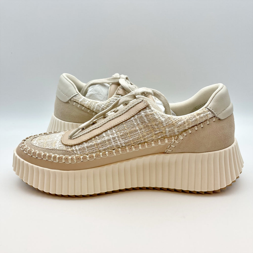 Dolce Vita Womens Dolen Sneaker US 8.5 Ivory Tan Leather Lace-Up Closure NIB