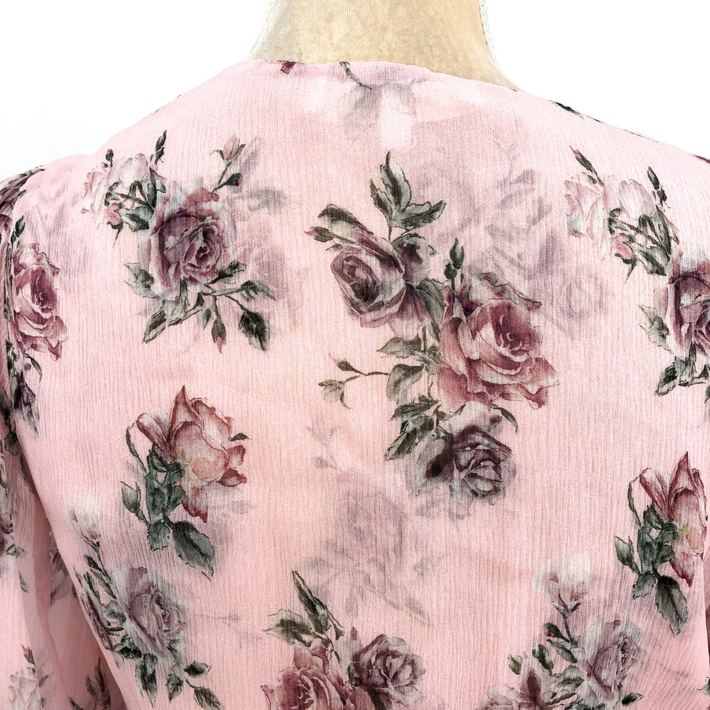 LOVE SHACK FANCY Domino Wrap Top Large Pink Dream Floral Silk Long Sleeve NWOT